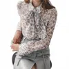 Baum Und Pferdgarten Miranda Leopard Blouse With Tie In Grey Office In Gray