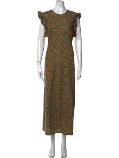 Pre-owned Baum Und Pferdgarten Paisley Print Long Dress In Orange
