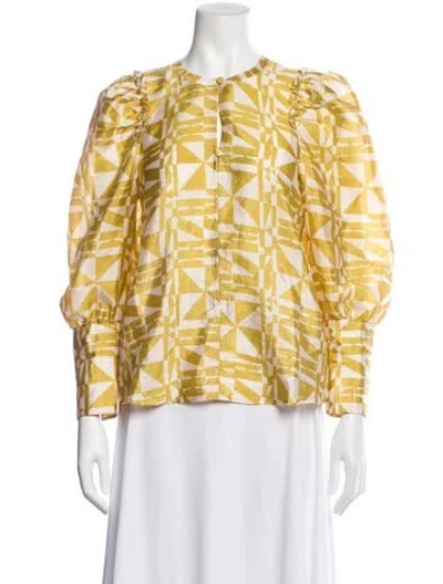 Pre-owned Baum Und Pferdgarten Patterned Crew Neck Blouse In Yellow