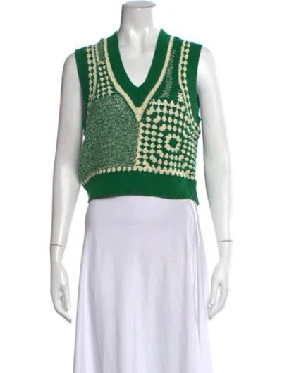 Pre-owned Baum Und Pferdgarten Patterned V-neck Sweater In Green