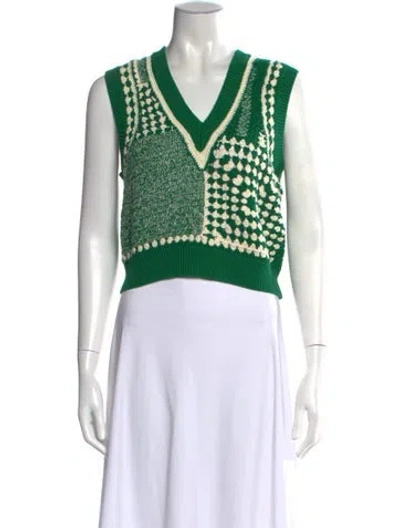 Pre-owned Baum Und Pferdgarten Patterned V-neck Top In Green