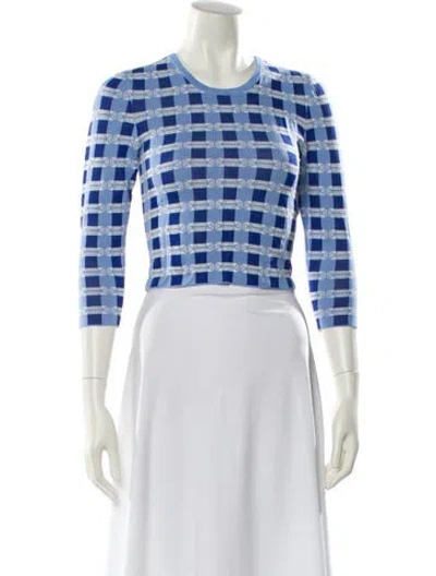 Pre-owned Baum Und Pferdgarten Plaid Print Crew Neck Crop Top In Blue