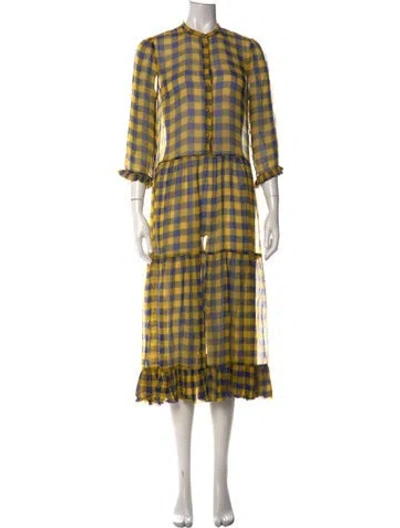 Pre-owned Baum Und Pferdgarten Plaid Print Long Dress In Blue/yellow