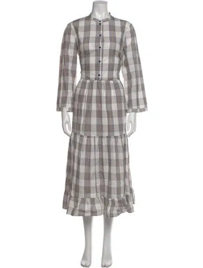 Pre-owned Baum Und Pferdgarten Plaid Print Long Dress In White