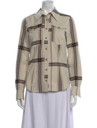Pre-owned Baum Und Pferdgarten Plaid Print Long Sleeve Button-up Top In Neutral