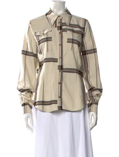 Pre-owned Baum Und Pferdgarten Plaid Print Long Sleeve Button-up Top In Neutral
