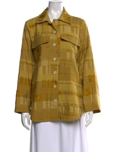 Pre-owned Baum Und Pferdgarten Plaid Print Long Sleeve Button-up Top In Yellow