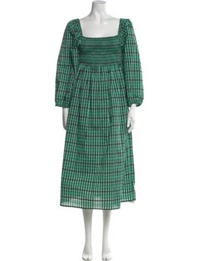 Pre-owned Baum Und Pferdgarten Plaid Print Midi Length Dress In Green