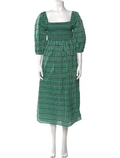 Pre-owned Baum Und Pferdgarten Plaid Print Midi Length Dress In Green