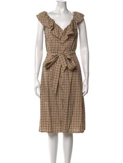 Pre-owned Baum Und Pferdgarten Plaid Print Midi Length Dress In Neutrals