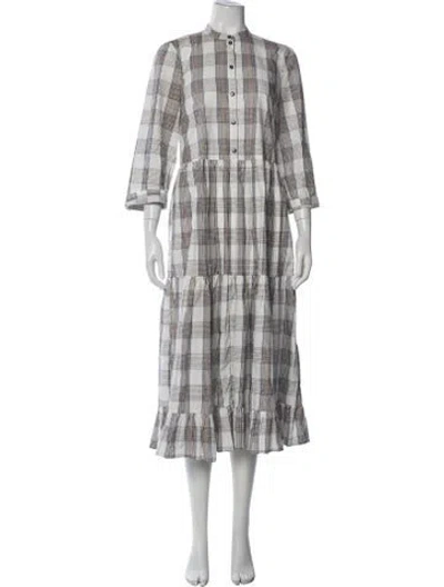 Pre-owned Baum Und Pferdgarten Plaid Print Midi Length Dress In Neutrals/white