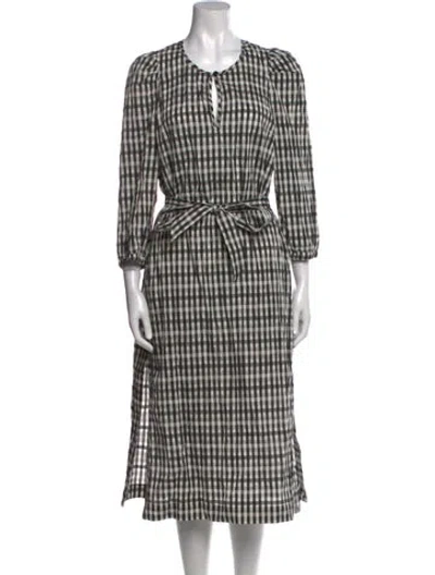 Pre-owned Baum Und Pferdgarten Plaid Print Midi Length Dress In White