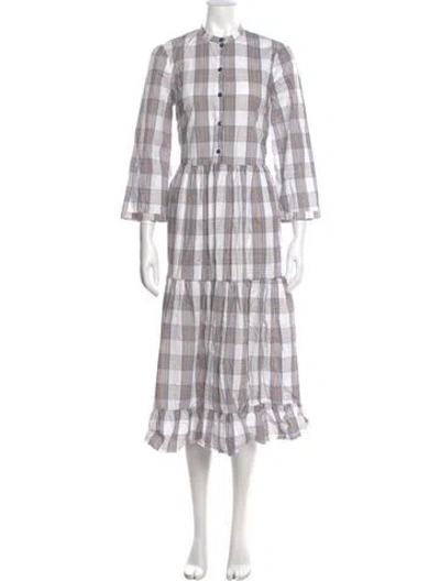 Pre-owned Baum Und Pferdgarten Plaid Print Midi Length Dress In White