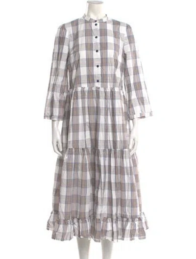 Pre-owned Baum Und Pferdgarten Plaid Print Midi Length Dress In White