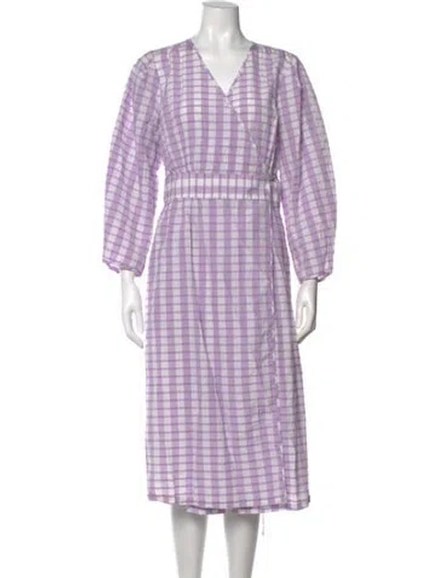 Pre-owned Baum Und Pferdgarten Plaid Print Midi Length Dress In White
