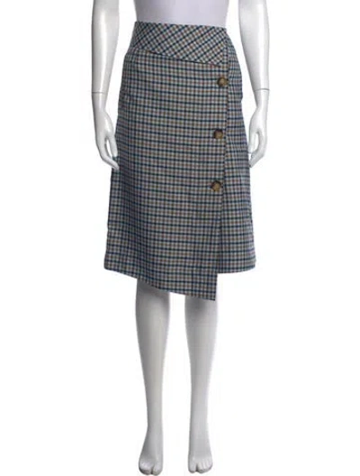 Pre-owned Baum Und Pferdgarten Plaid Print Midi Length Skirt In Blue