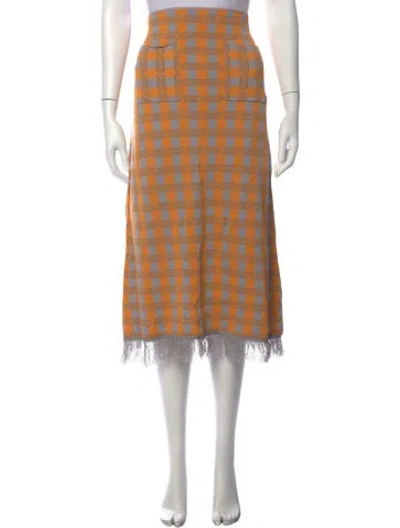 Pre-owned Baum Und Pferdgarten Plaid Print Midi Length Skirt In Orange