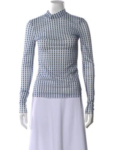 Pre-owned Baum Und Pferdgarten Plaid Print Mock Neck Top In Blue