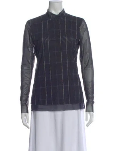 Pre-owned Baum Und Pferdgarten Plaid Print Mock Neck Top In Blue