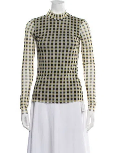 Pre-owned Baum Und Pferdgarten Plaid Print Mock Neck Top In Yellow