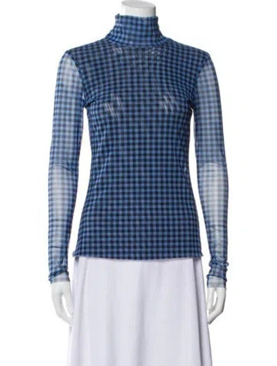 Pre-owned Baum Und Pferdgarten Plaid Print Turtleneck Top In Blue