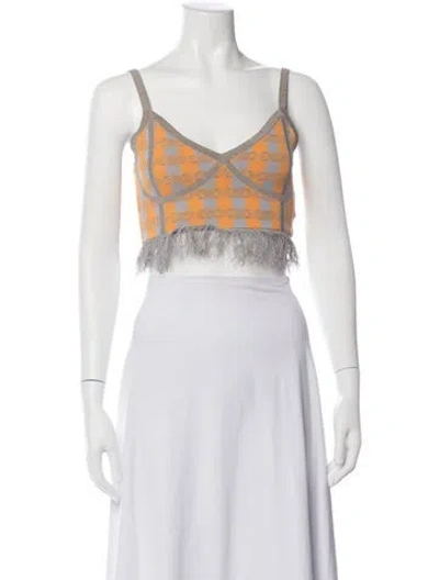 Pre-owned Baum Und Pferdgarten Plaid Print V-neck Crop Top In Purple