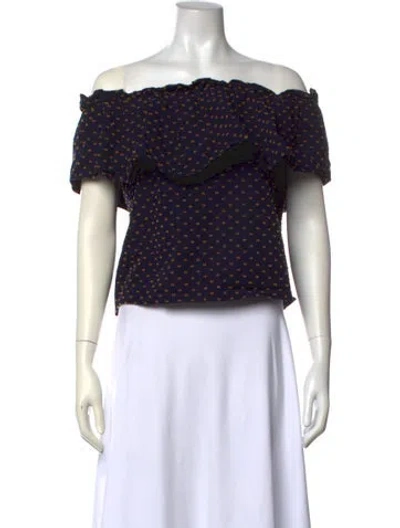 Pre-owned Baum Und Pferdgarten Polka Dot Print Off-the-shoulder Crop Top In Blue