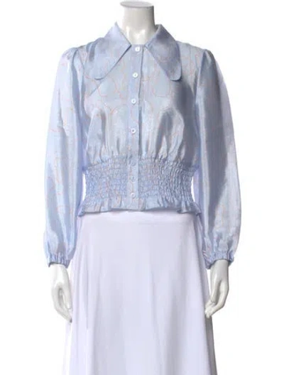 Pre-owned Baum Und Pferdgarten Printed Long Sleeve Blouse W/ Tags In Blue
