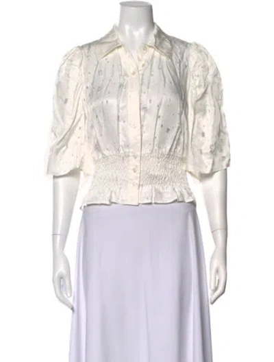 Pre-owned Baum Und Pferdgarten Printed Short Sleeve Blouse In White