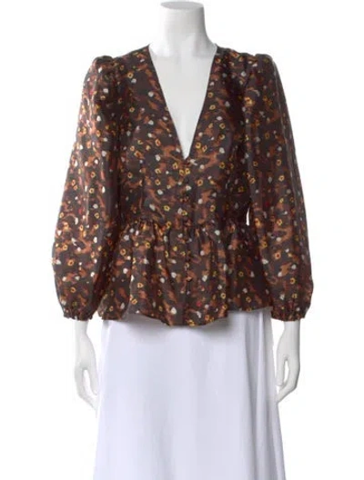 Pre-owned Baum Und Pferdgarten Printed V-neck Blouse In Brown