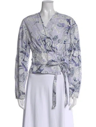 Pre-owned Baum Und Pferdgarten Printed V-neck Blouse In Purple