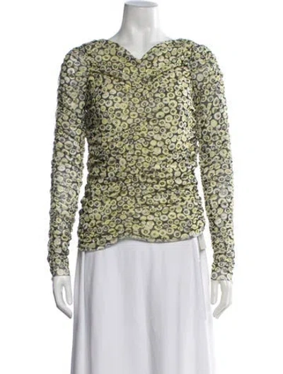 Pre-owned Baum Und Pferdgarten Printed V-neck Top In Yellow