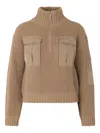 Baum Und Pferdgarten Short Military-inspired Sweater With High Collar And Zip Closure In Brown