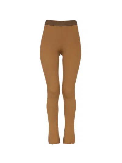 Baum Und Pferdgarten Ribbed Split-hem Leggings In Brown