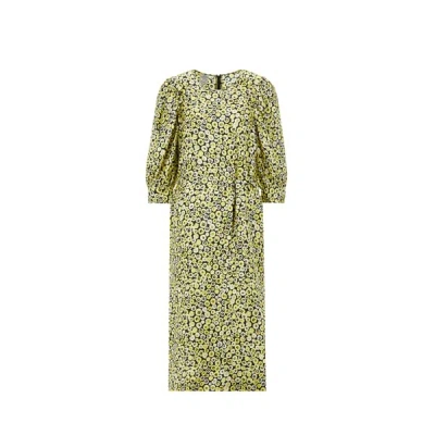 Baum Und Pferdgarten Alya Loose-fitting Silk Dahlia Print Dress In Yellow