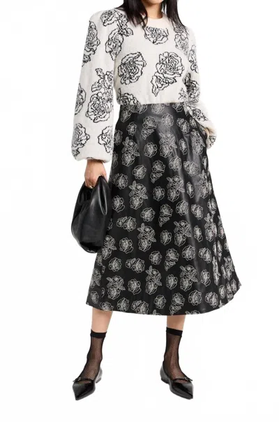 Baum Und Pferdgarten Shari Skirt In Black Stitch Flower In Multi