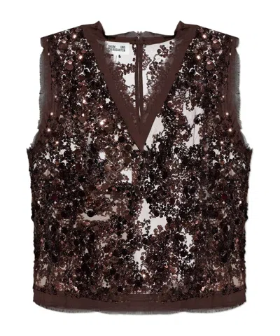 Baum Und Pferdgarten Sheer Sequin V-neck Top In Brown
