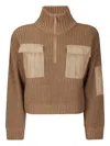 Baum Und Pferdgarten Short Military-inspired Sweater With High Collar And Zip Closure In Brown
