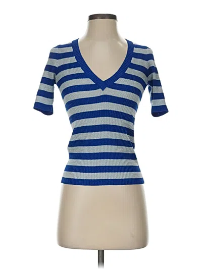 Pre-owned Baum Und Pferdgarten Short Sleeve Top Blue Plunge Neckline Tops