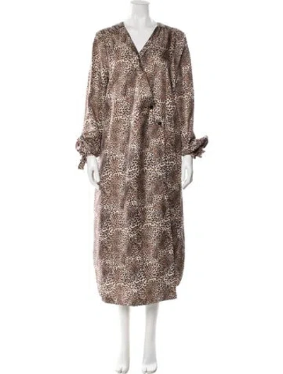 Pre-owned Baum Und Pferdgarten Silk Animal Print Robe In Neutral