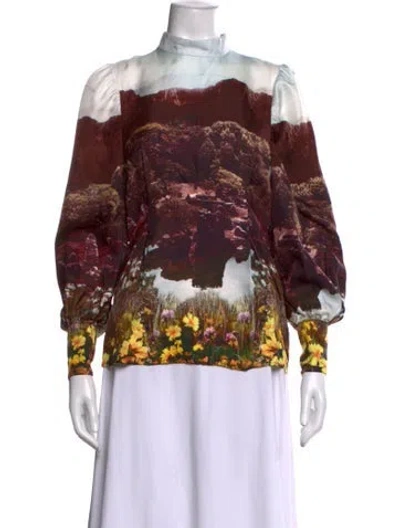 Pre-owned Baum Und Pferdgarten Silk Floral Print Blouse In Neutral