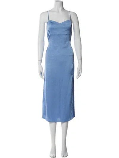 Pre-owned Baum Und Pferdgarten Square Neckline Midi Length Dress In Blue