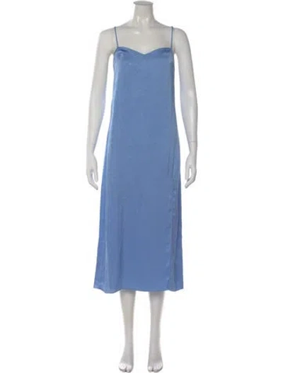 Pre-owned Baum Und Pferdgarten Square Neckline Midi Length Dress In Blue