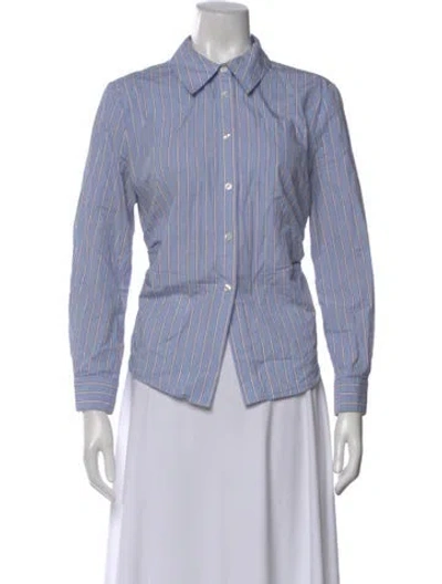 Pre-owned Baum Und Pferdgarten Striped Long Sleeve Button-up Top In Blue
