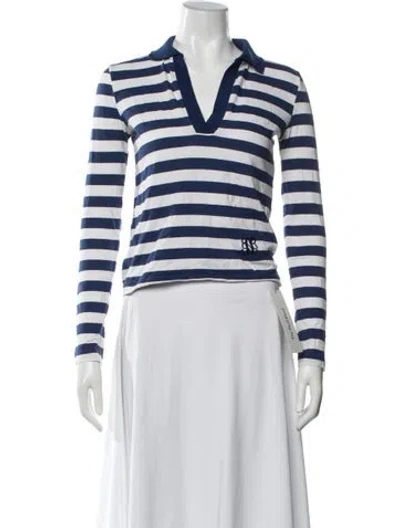 Pre-owned Baum Und Pferdgarten Striped V-neck Polo In White