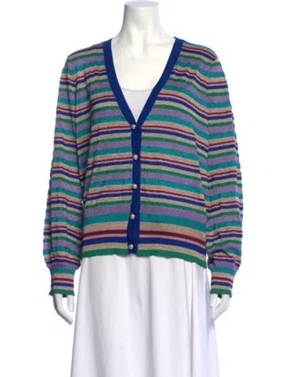 Pre-owned Baum Und Pferdgarten Striped V-neck Sweater In Blue/green