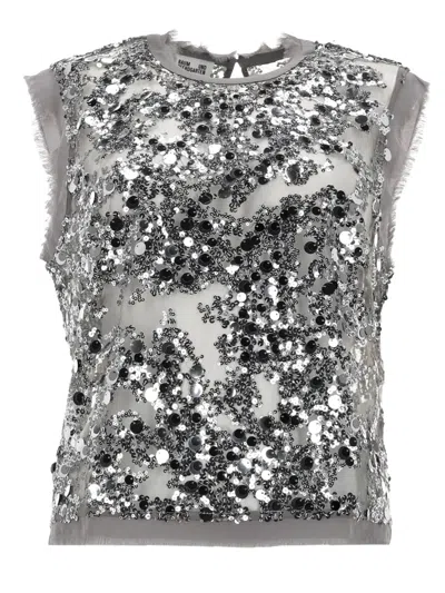 Baum Und Pferdgarten Manira Sequin-embellished Frayed Blouse In Gray
