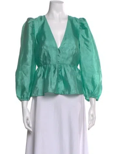 Pre-owned Baum Und Pferdgarten V-neck Long Sleeve Blouse In Green
