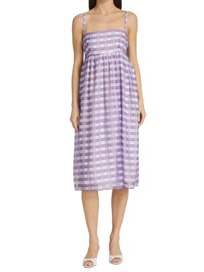 Baum Und Pferdgarten Women's Aspen Plaid Fit & Flare Midi-dress In Bright Violet