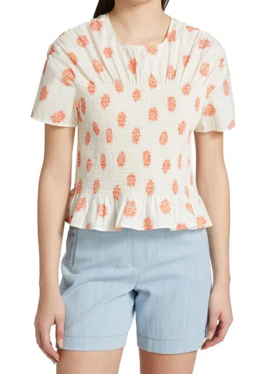 Baum Und Pferdgarten Women's Mynowa Smocked Cotton Top In Modern Orange Flower